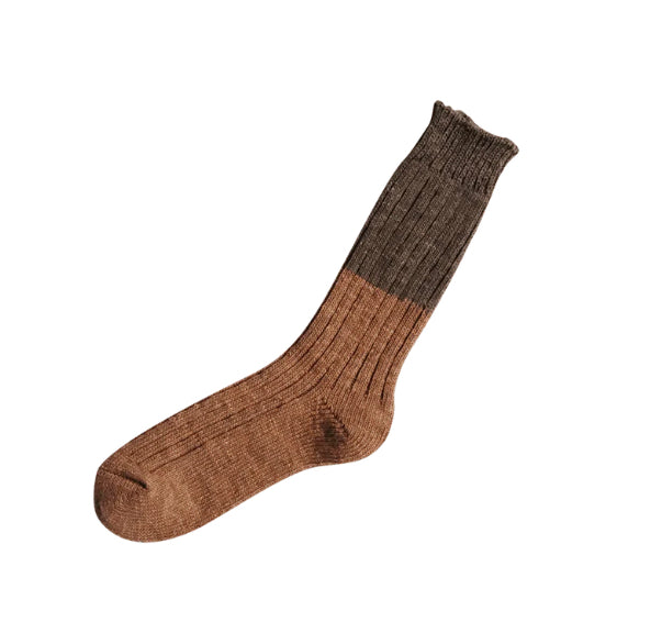 Wool Cotton Slab Socks Brown