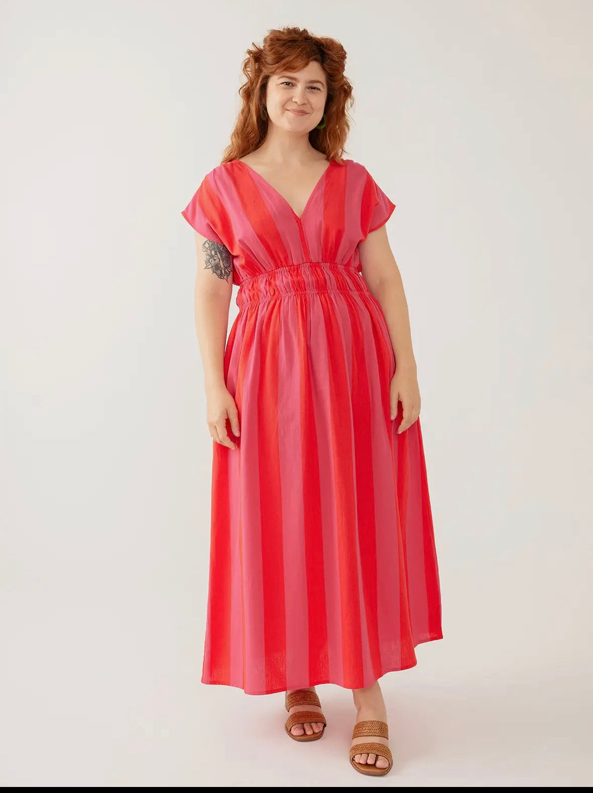 Hattie Dress Pink Red Linen