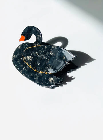 Hand-painted Swan Bird Claw Hair Clip - Black my