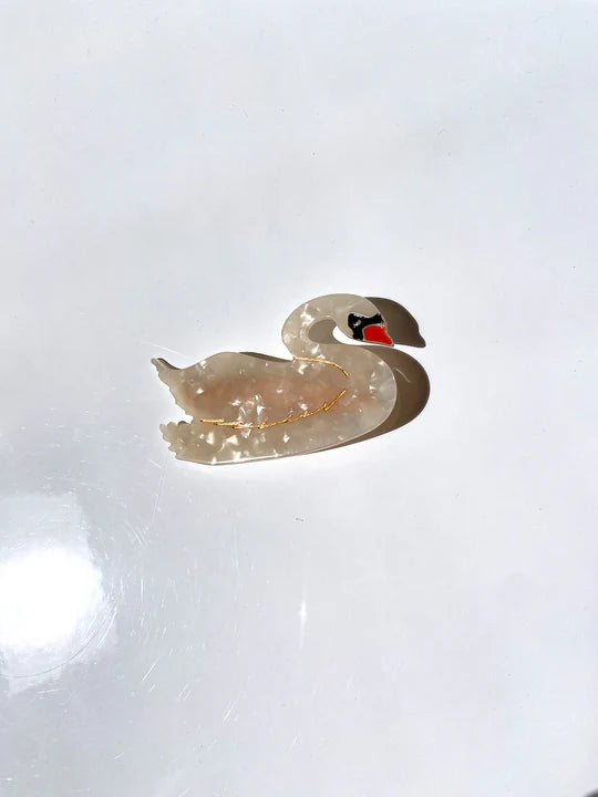 Hand-painted Swan Bird Claw Hair Clip - White