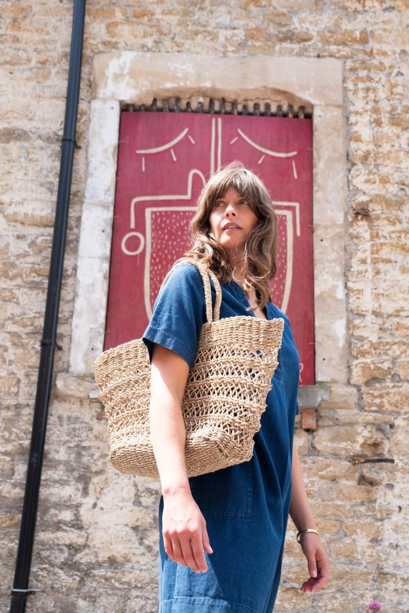 Wren Pullon Dress Textured Indigo Denim