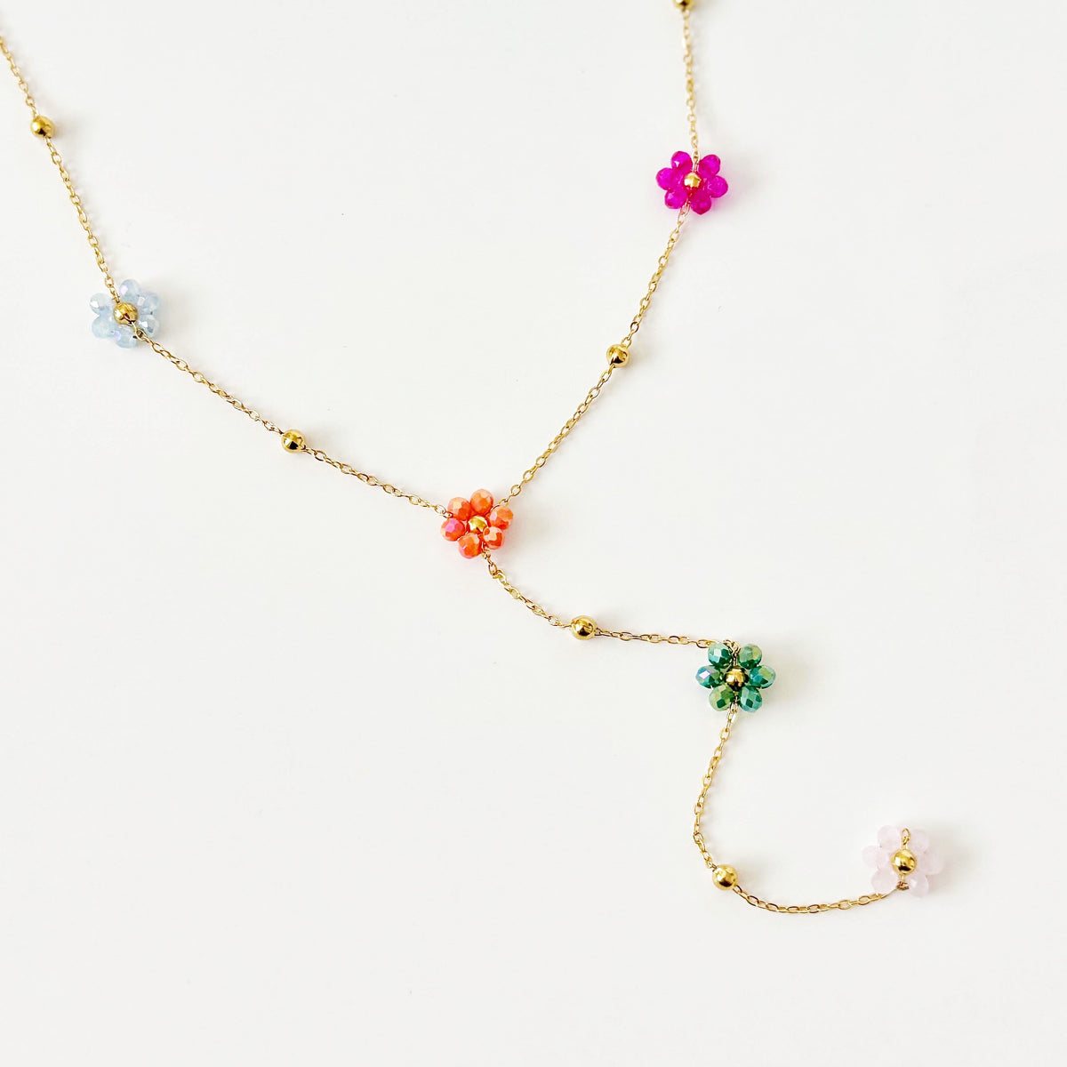 Beaded Flower Lariat Necklace
