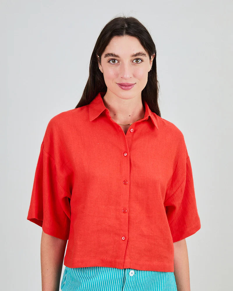 Boxy Squared Blouse Coral