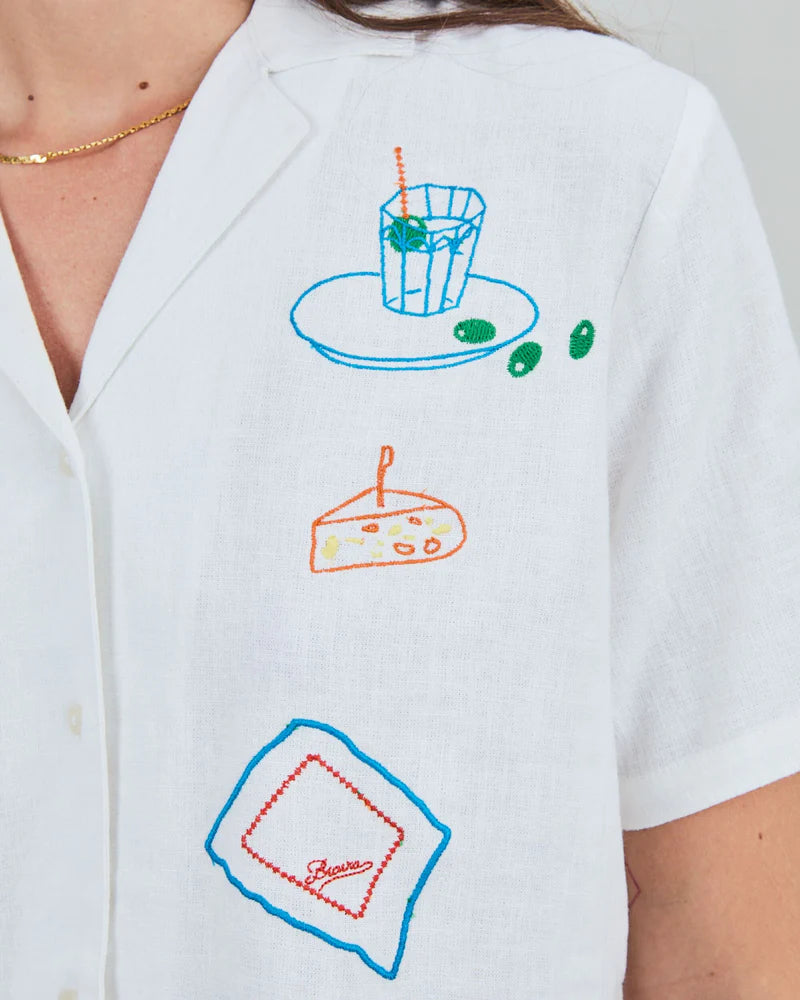 Embroidery Aloha Shirt White