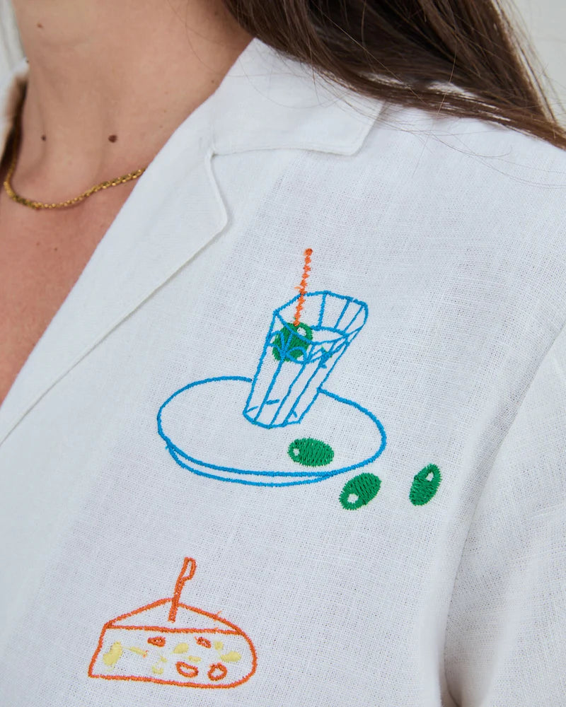 Embroidery Aloha Shirt White