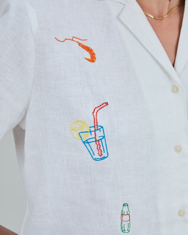 Embroidery Aloha Shirt White