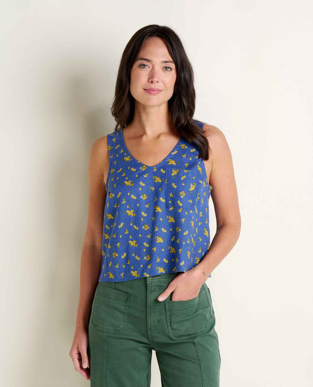 W’s Taj Hemp Button Back Tank - River Print (S26)