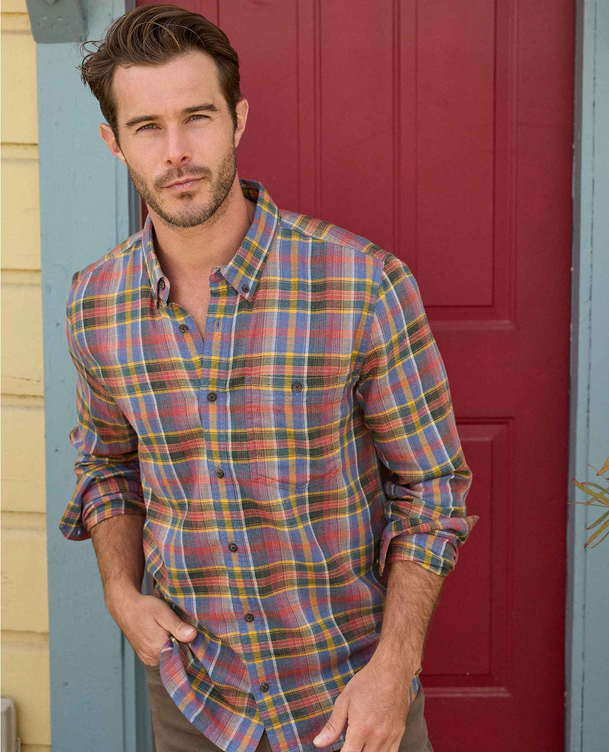 Airsmyth LS Shirt-Gold Multi Plaid