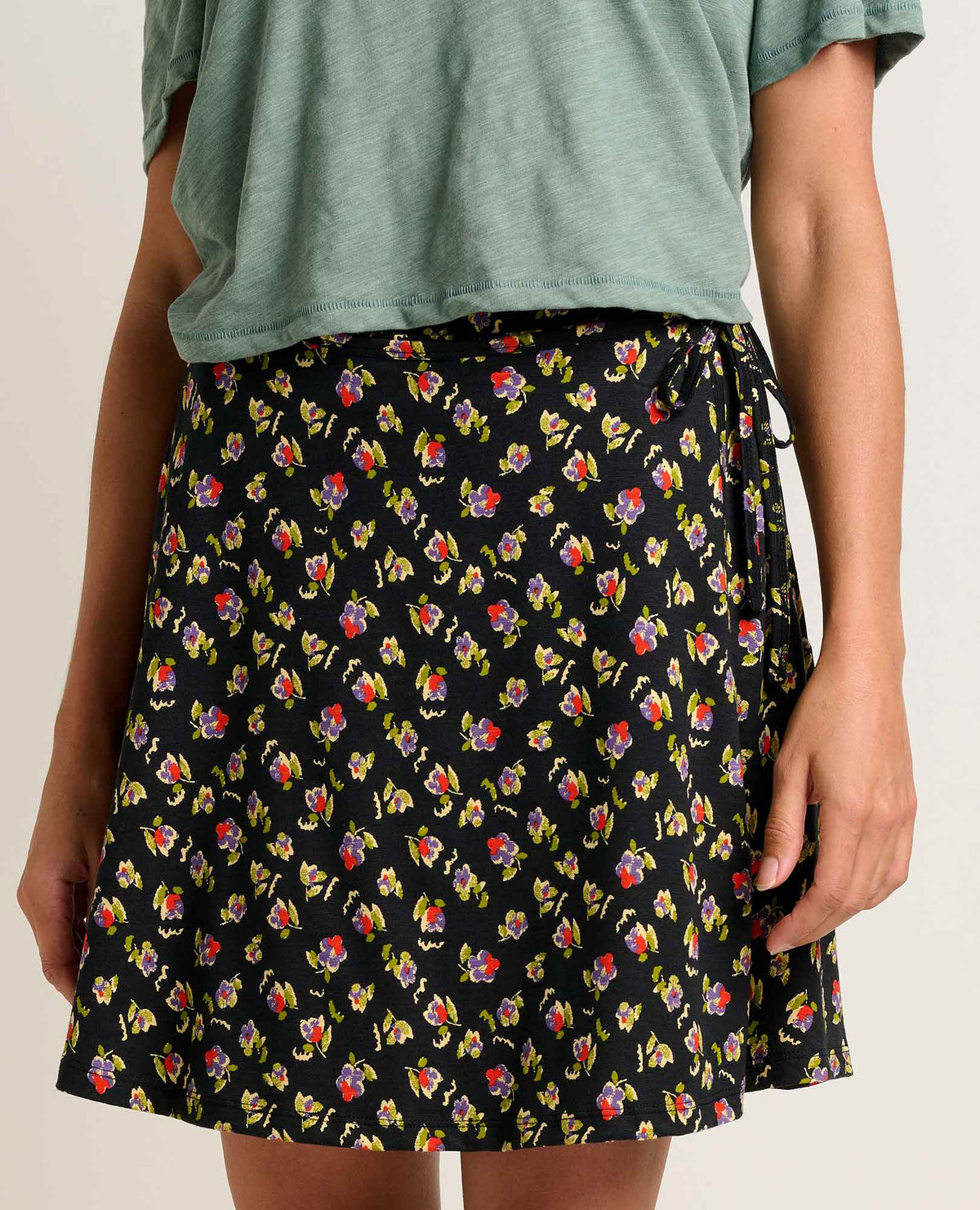 Freesia Wrap Skirt-Black Pansy Print