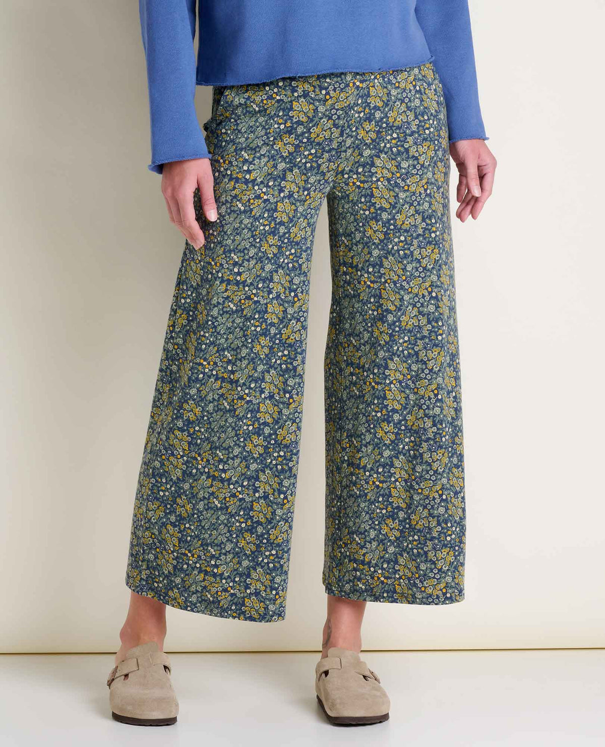 Chaka Wide Leg Crop Pant-True Navy Retro Print