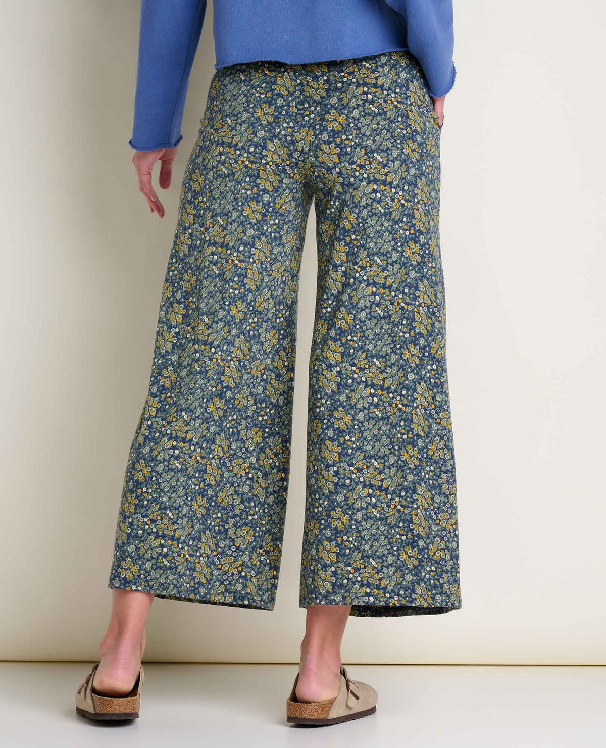 Chaka Wide Leg Crop Pant-True Navy Retro Print