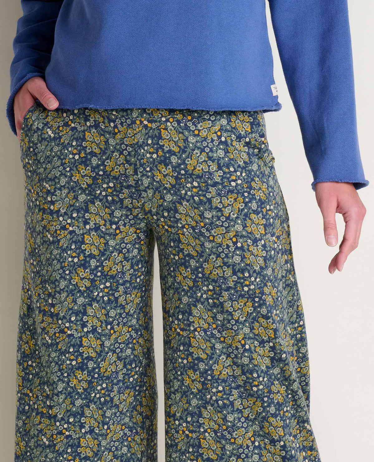 Chaka Wide Leg Crop Pant-True Navy Retro Print