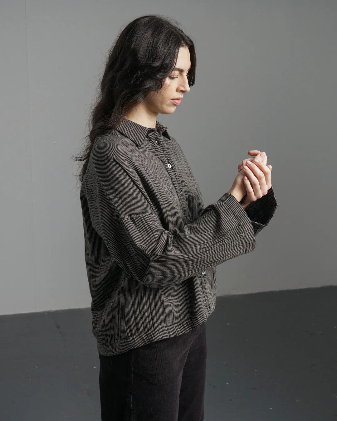 Anya Relaxed Blouse Grey Pinstripe