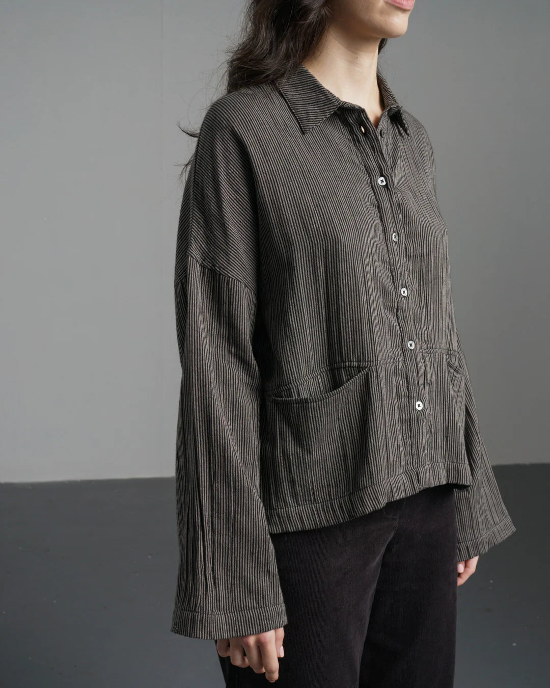 Anya Relaxed Blouse Grey Pinstripe