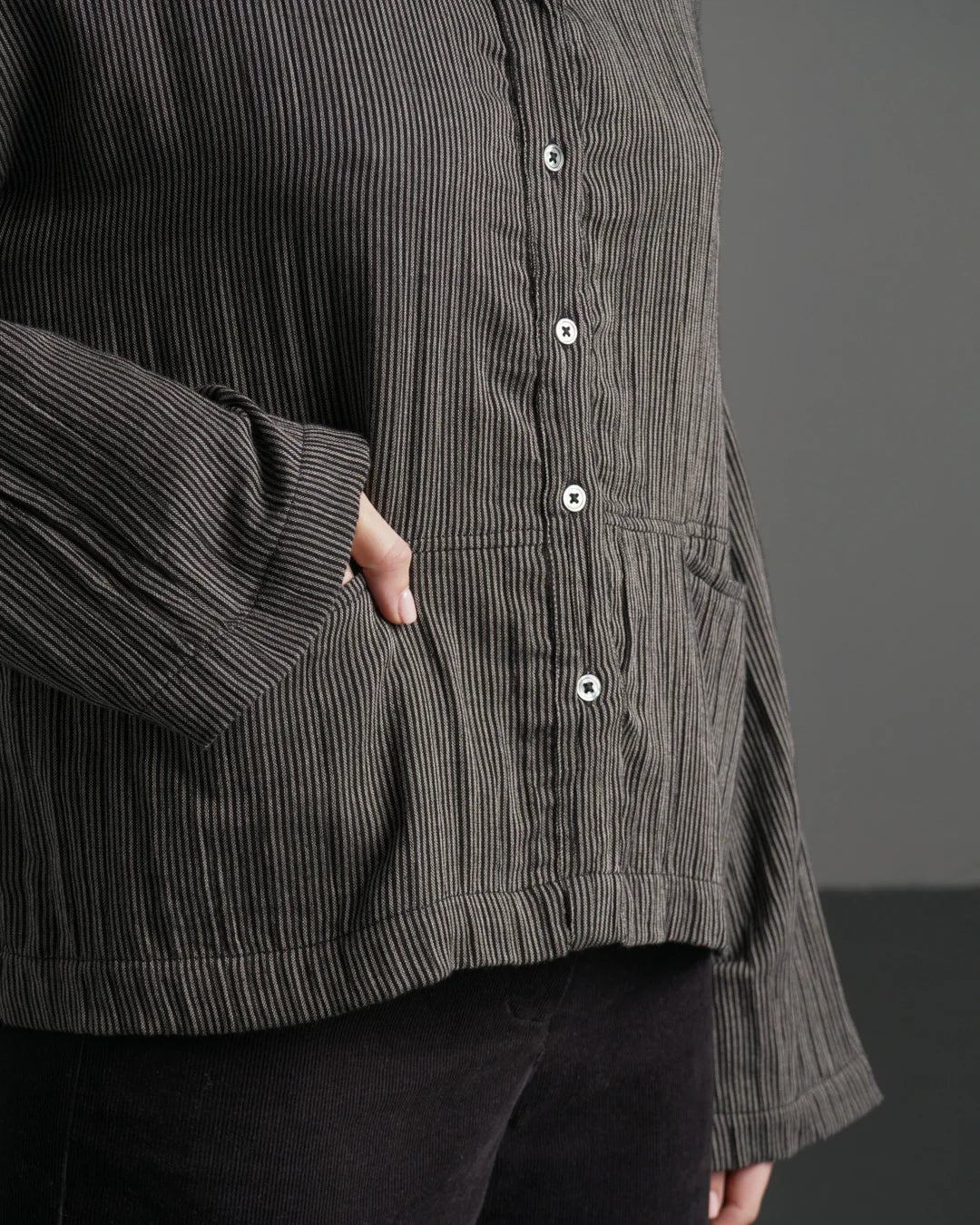 Anya Relaxed Blouse Grey Pinstripe