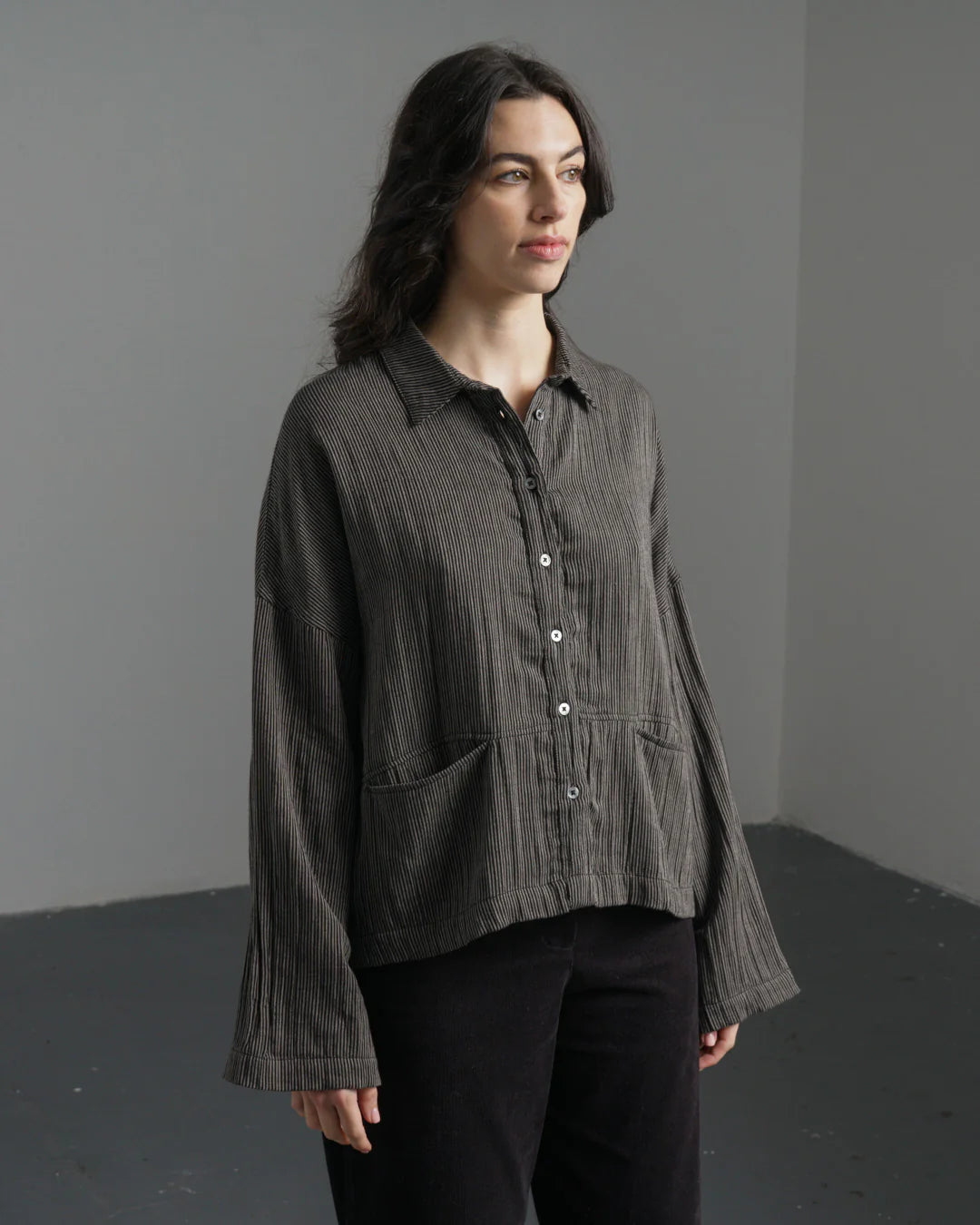 Anya Relaxed Blouse Grey Pinstripe
