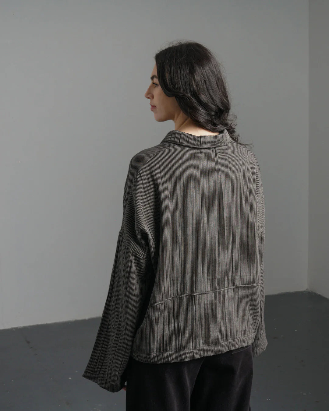 Anya Relaxed Blouse Grey Pinstripe