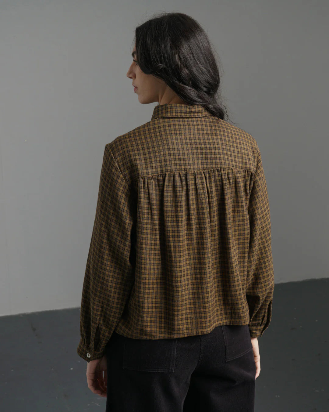 Ada Cropped Blouse Brown Flannel Check