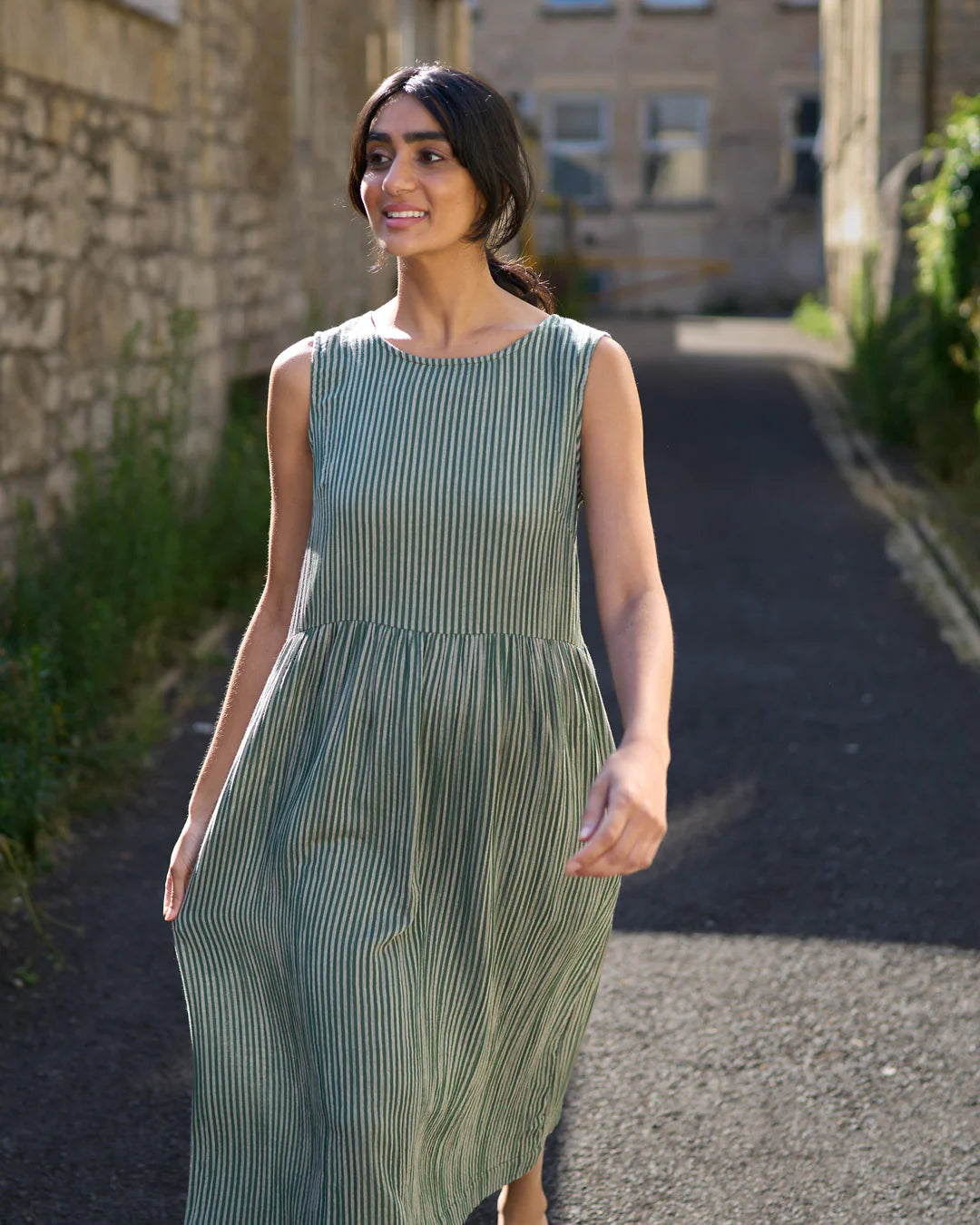 Elaine Dress Green Stripe