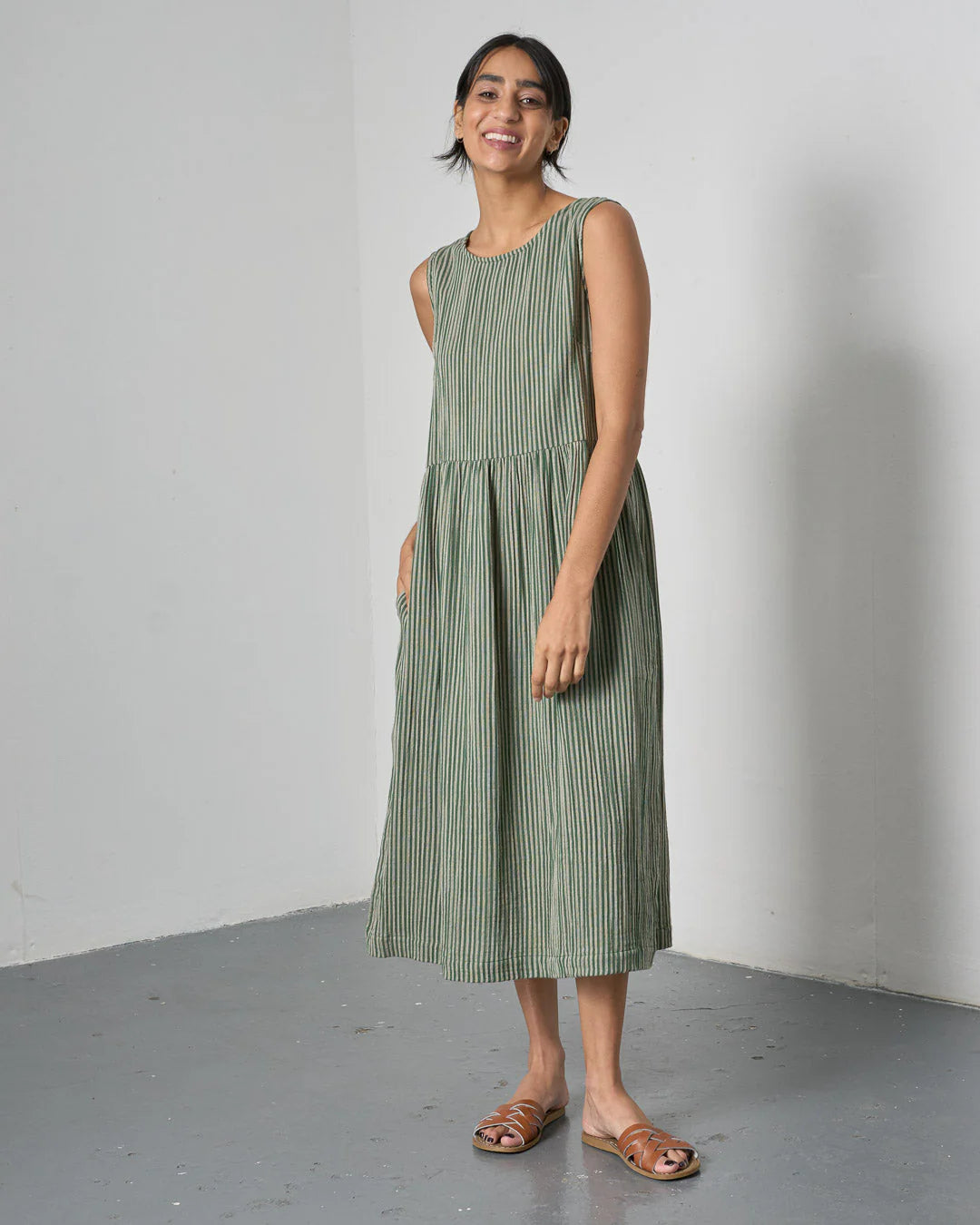 Elaine Dress Green Stripe
