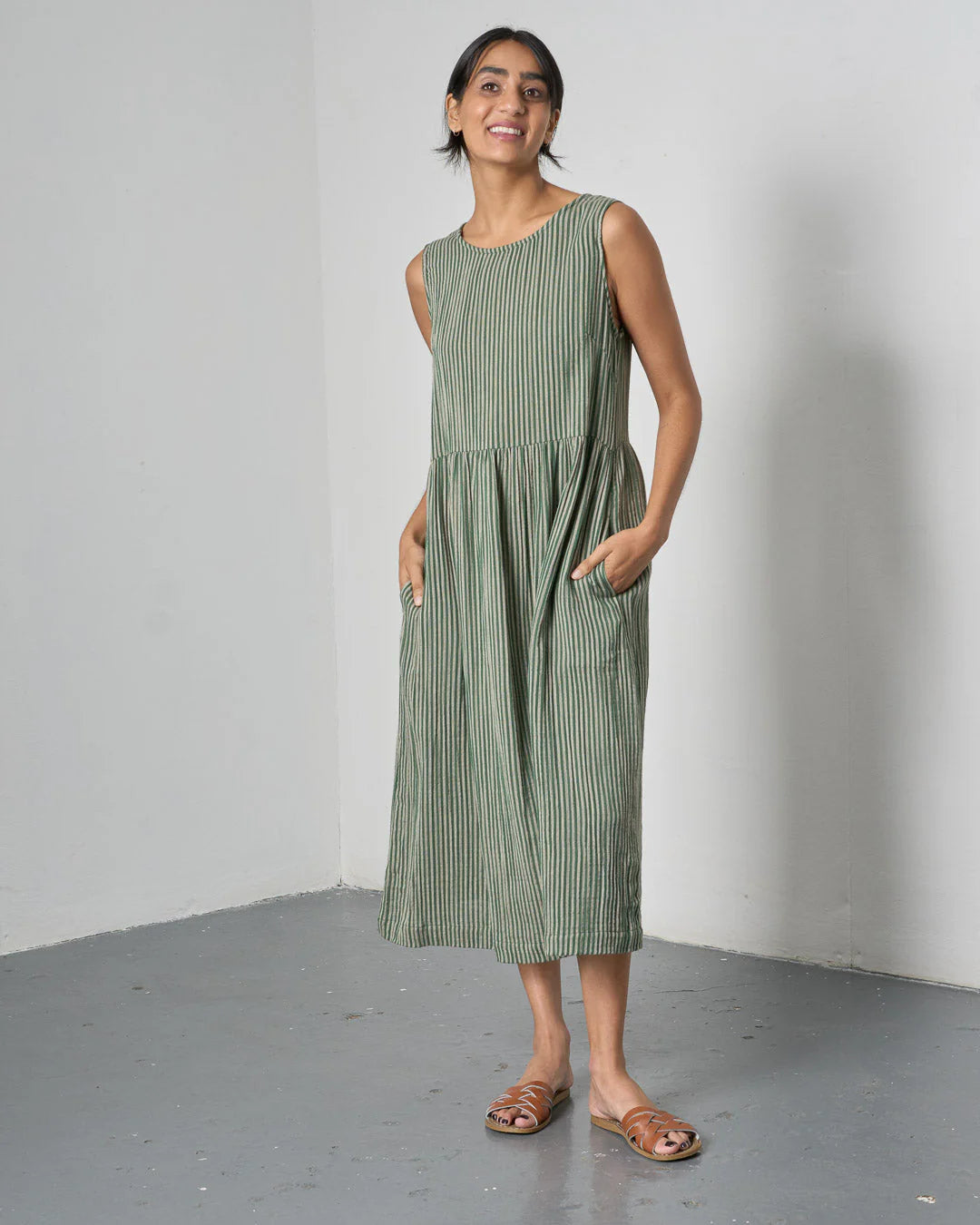 Elaine Dress Green Stripe
