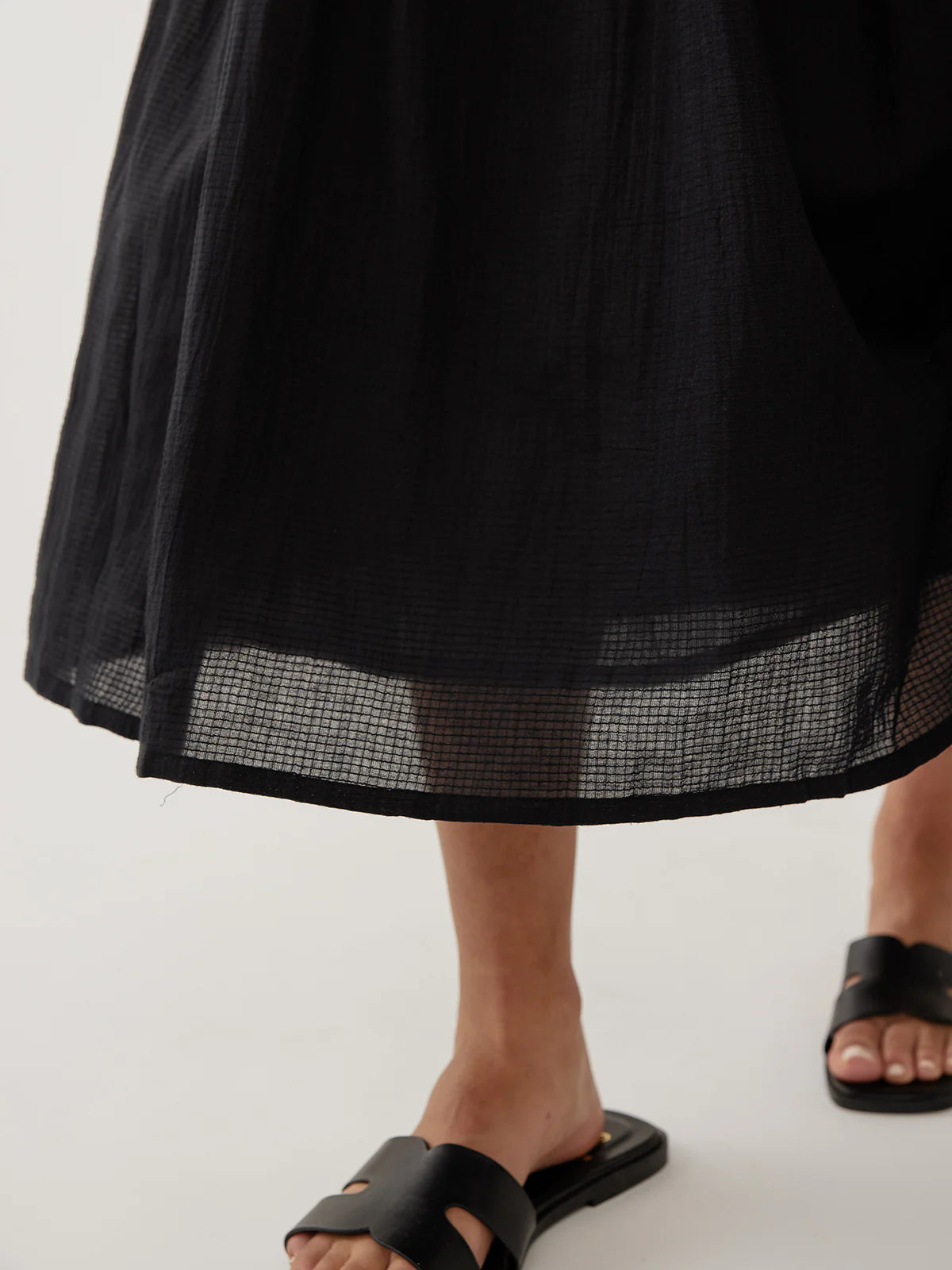 Lily V-Neck Sleeveless Dress - Black Textured Check