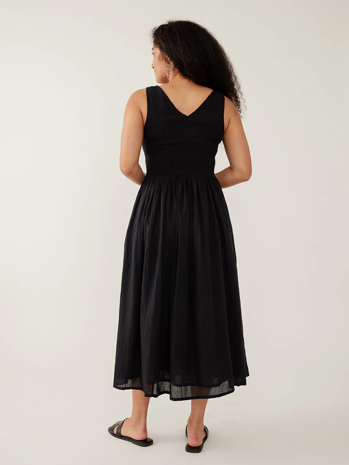 Lily V-Neck Sleeveless Dress - Black Textured Check