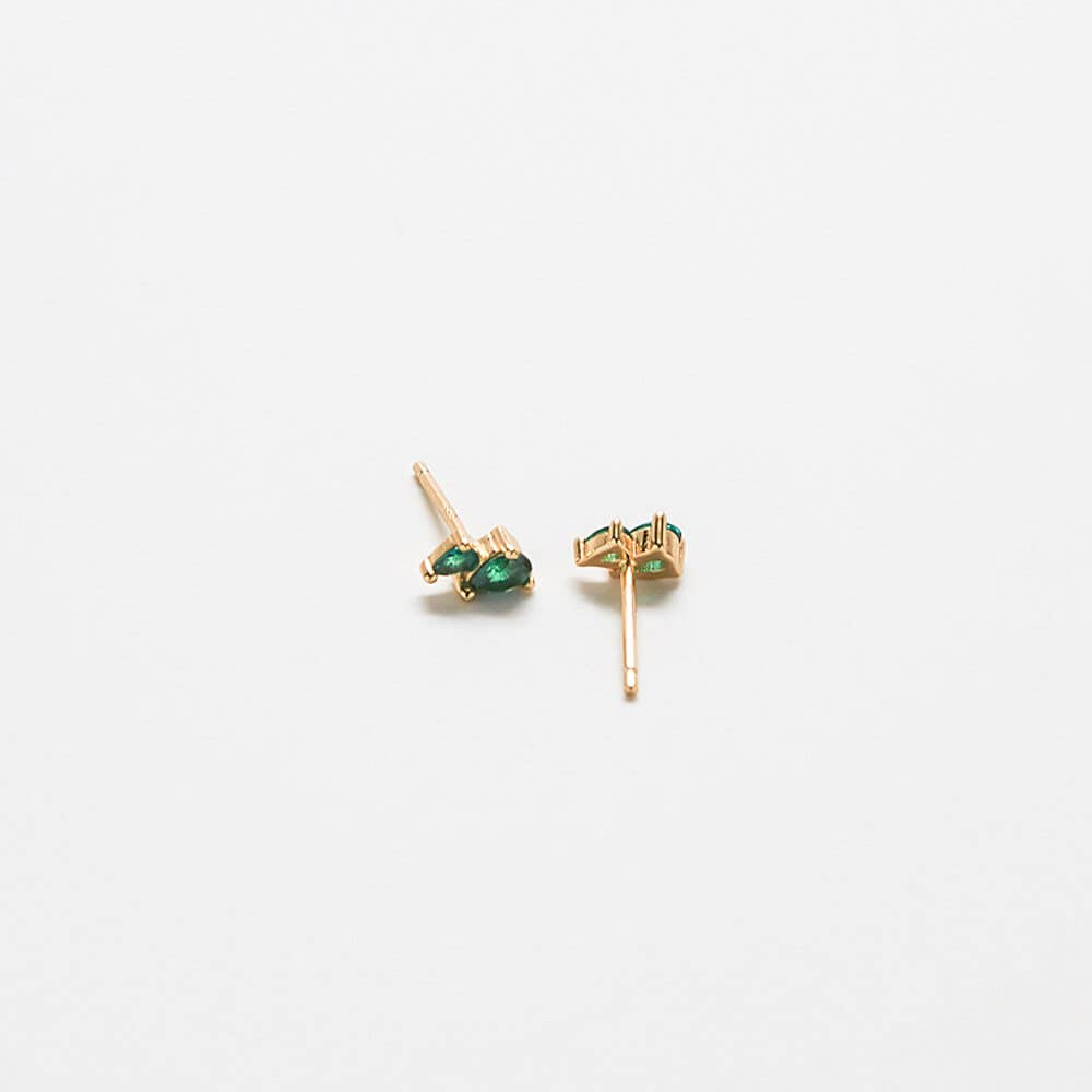 Green Cubic Zirconia Double Teardrop Gold Vermeil Stud - SOLD SINGLE