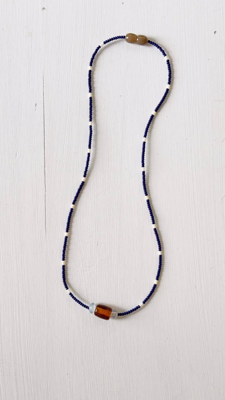 Glass Bead Necklace Navy Brown