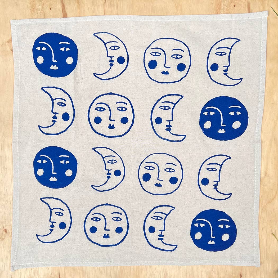 Moon tea towel: Blue