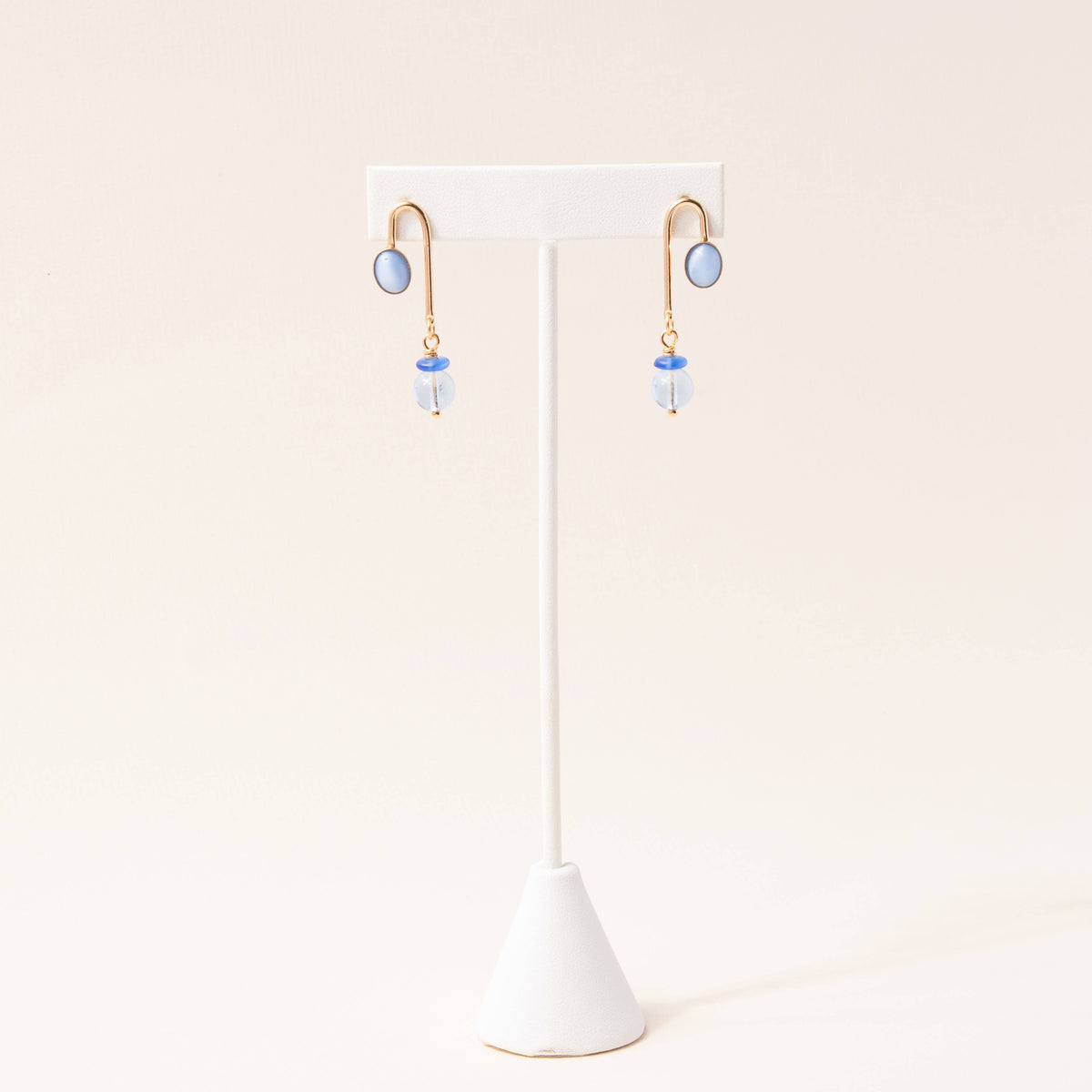 Blue Moonstone Glass Asym Arch Earrings