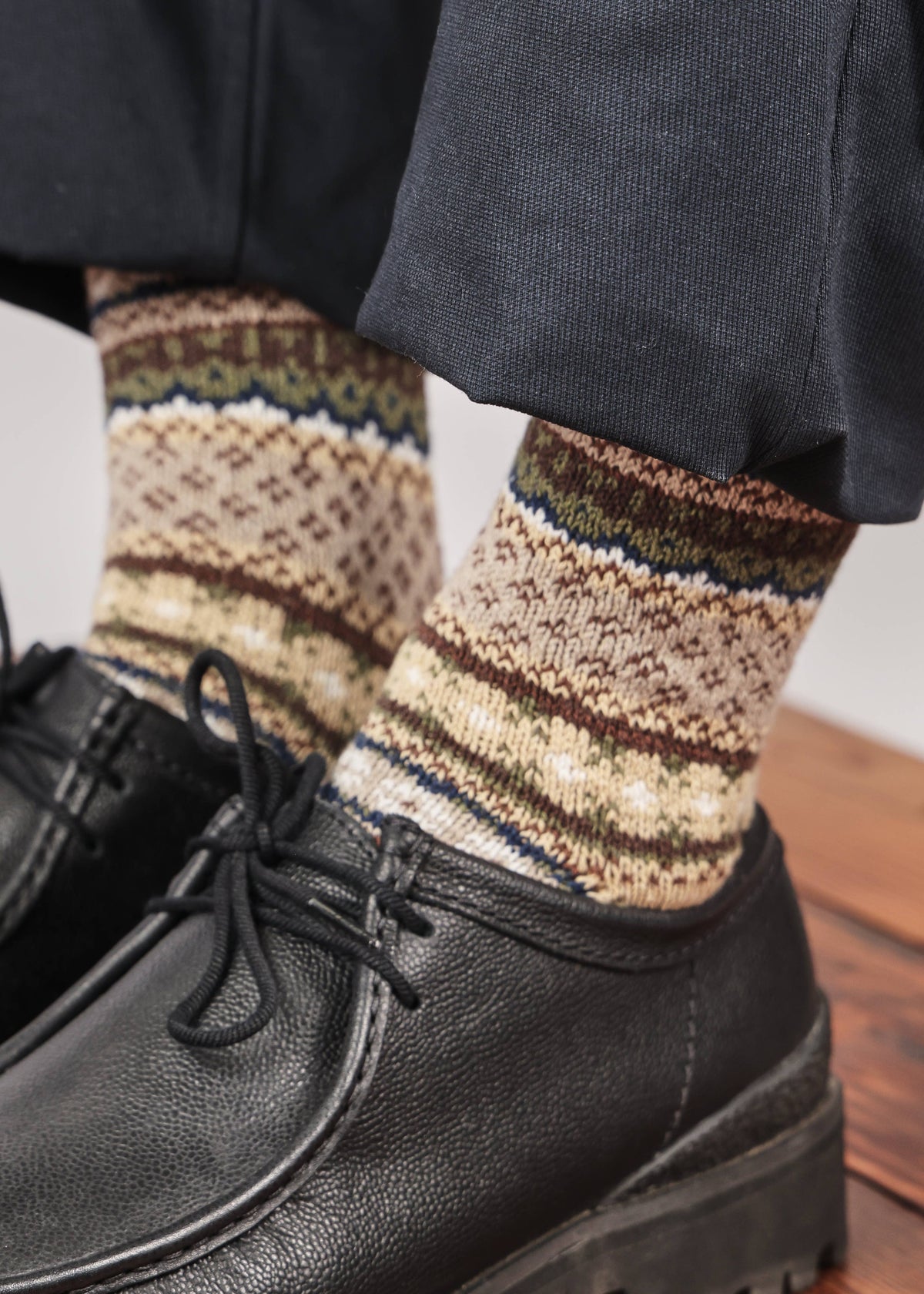 Cotton Fair Isle Sock: Navy (L)