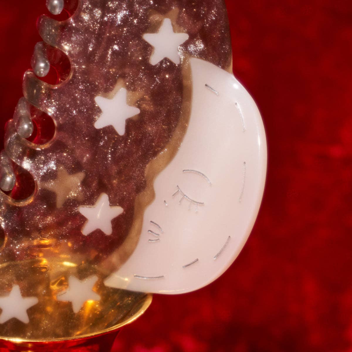 Moon and Stars Claw - Silver Sparkle Acetate Hair Clip