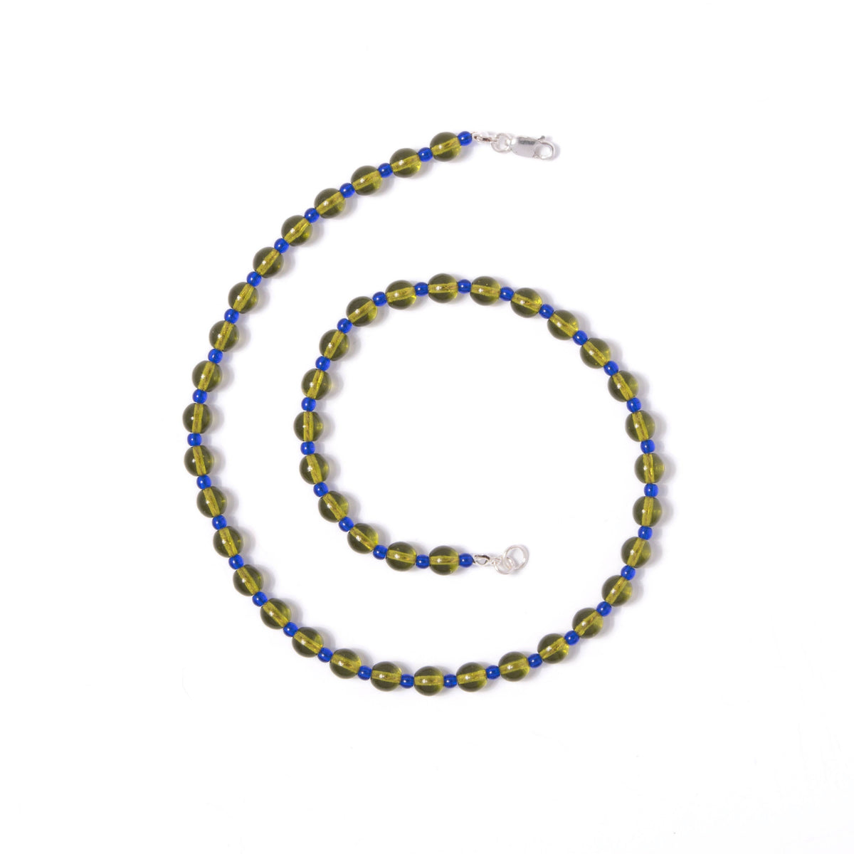 Olive + Cobalt Glass Beaded Necklace: 18"