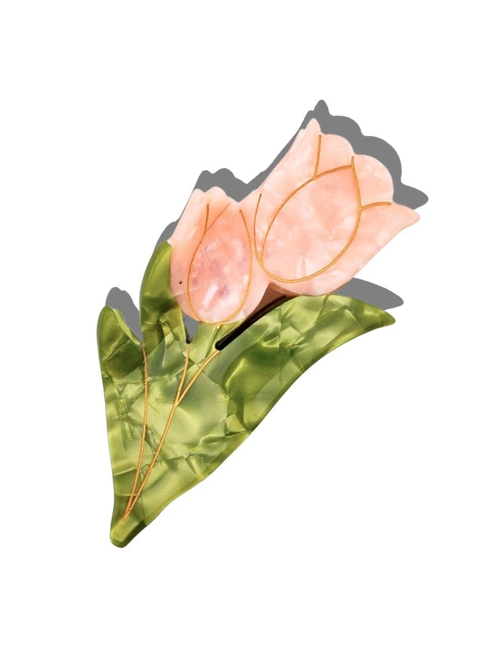 Hand-painted Vintage Tulips Claw Hair Clip | Eco-Friendly: Pink