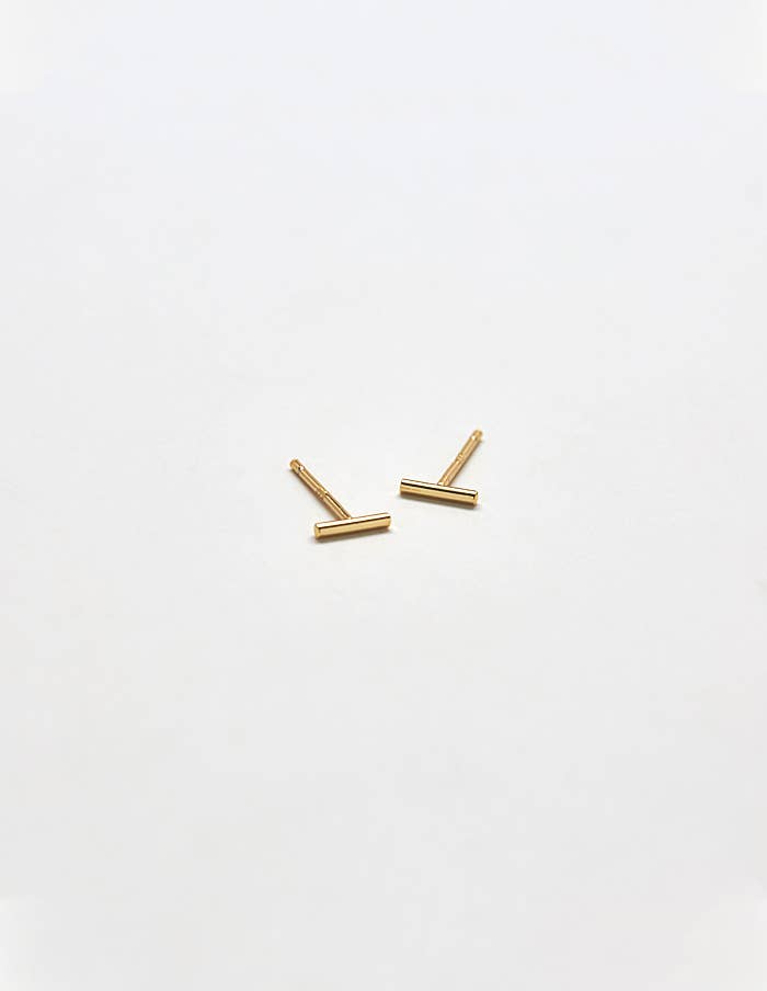 Gold Vermeil Mini Bar Stud Earrings - Jewelry