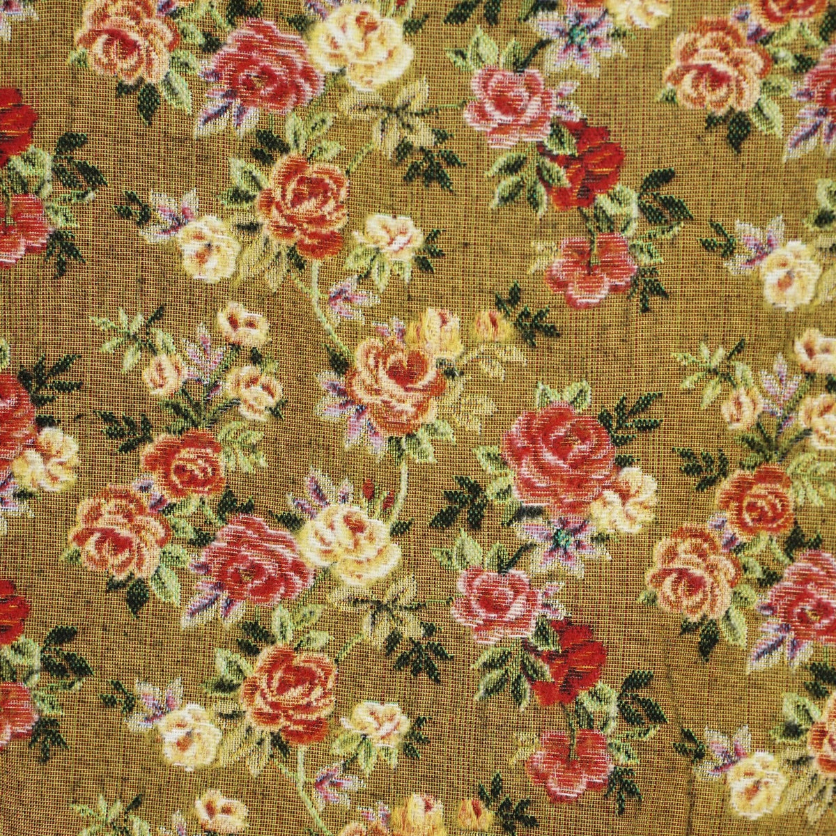 Floral Jacquard Medium Zippered Tote Bag – Mustard & Red (Esme)