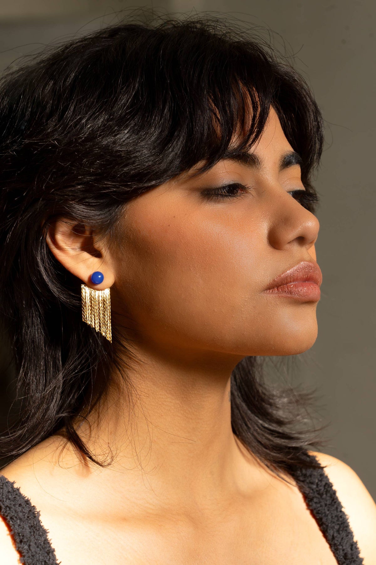 Rubell Layered Earring - 18K Gold Plated: Blue Onyx