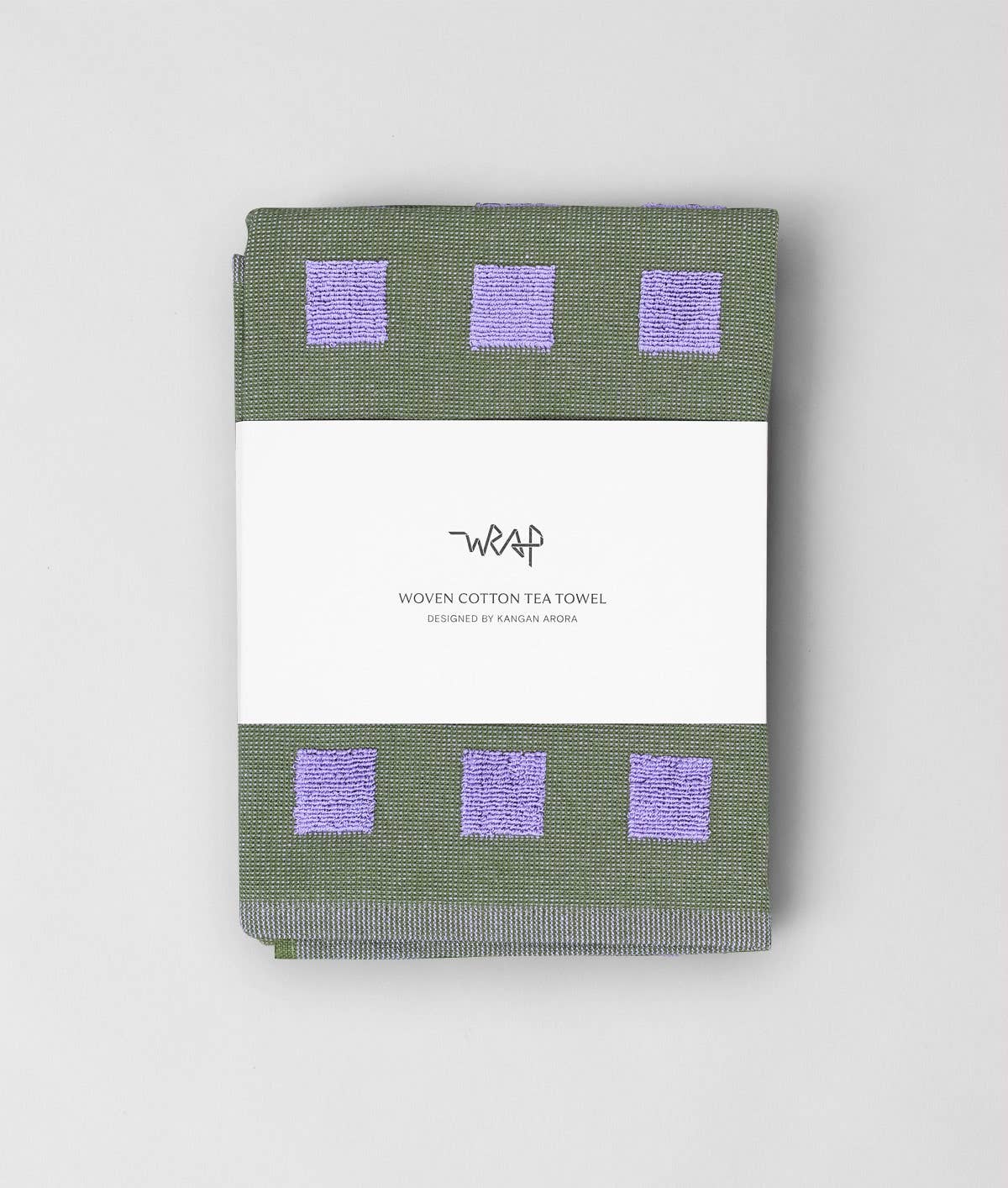 'Squares Olive/Lilac' Cotton Tea Towel