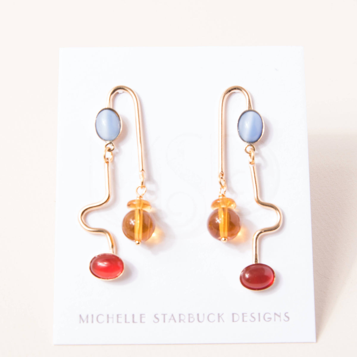 Blue Moonstone, Carnelian, and Topaz Rhythm Earrings