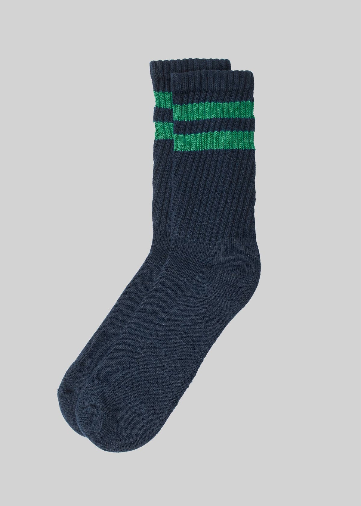 The Retro Double Stripe Crew: Navy (Green Stripe)