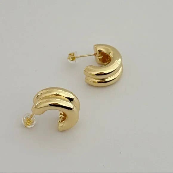 Gold Chunky Crescent Earrings: Gold Plated