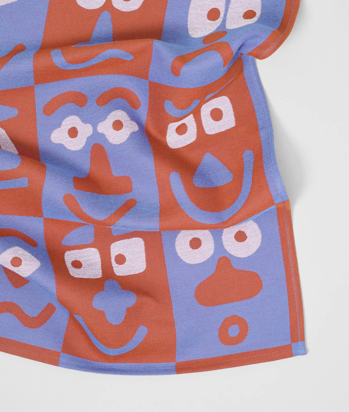 Making Faces Blue/Brown Woven Cotton Tea Towel