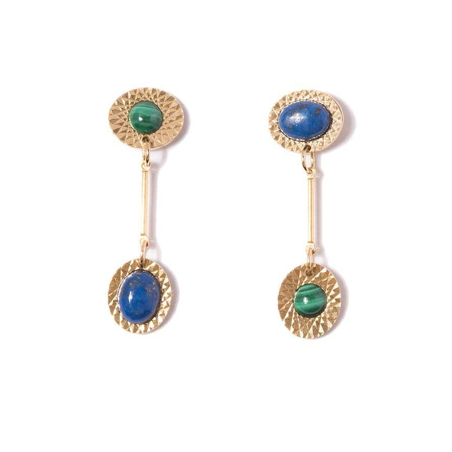 Malachite + Lapis Vintage Starburst Drop Earrings