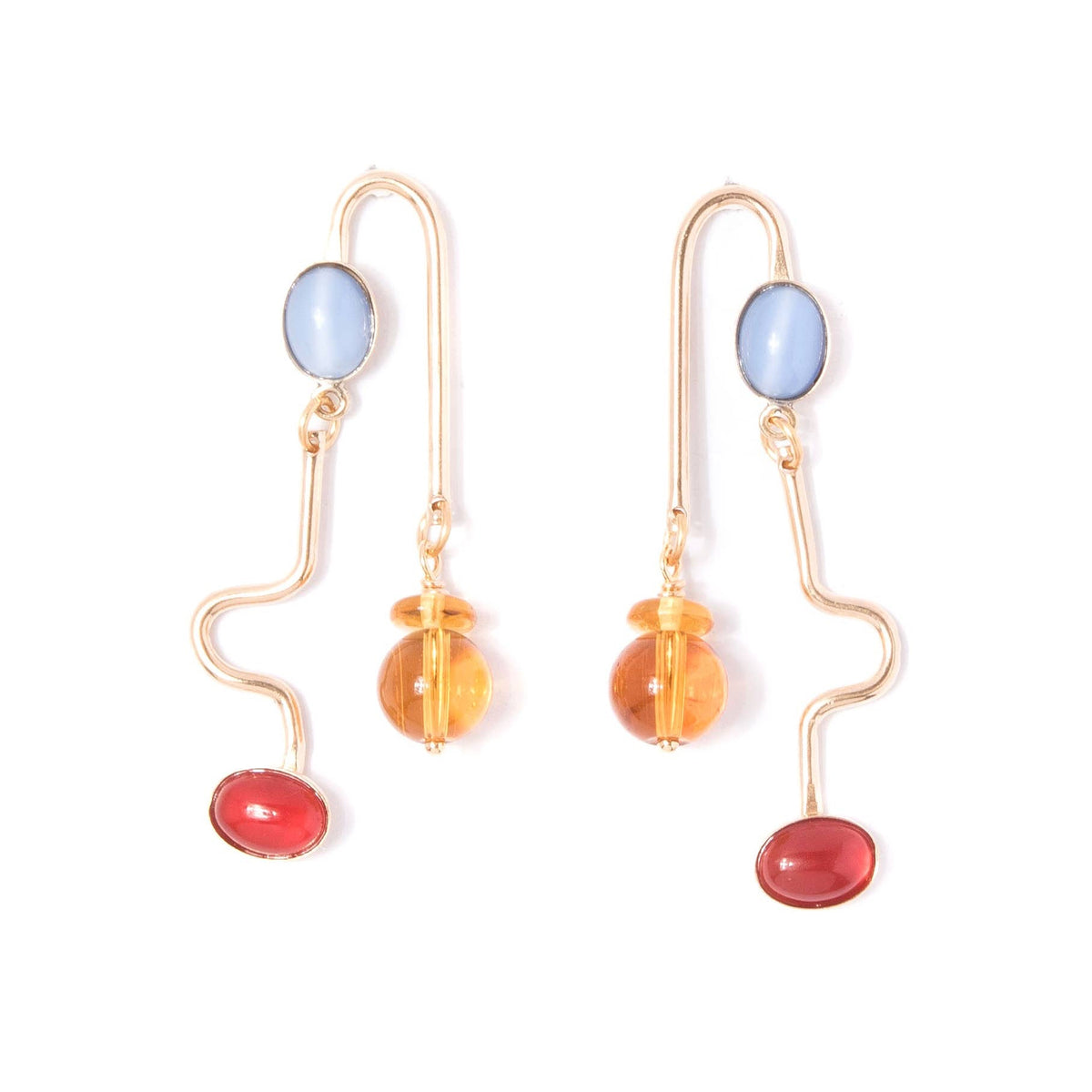 Blue Moonstone, Carnelian, and Topaz Rhythm Earrings