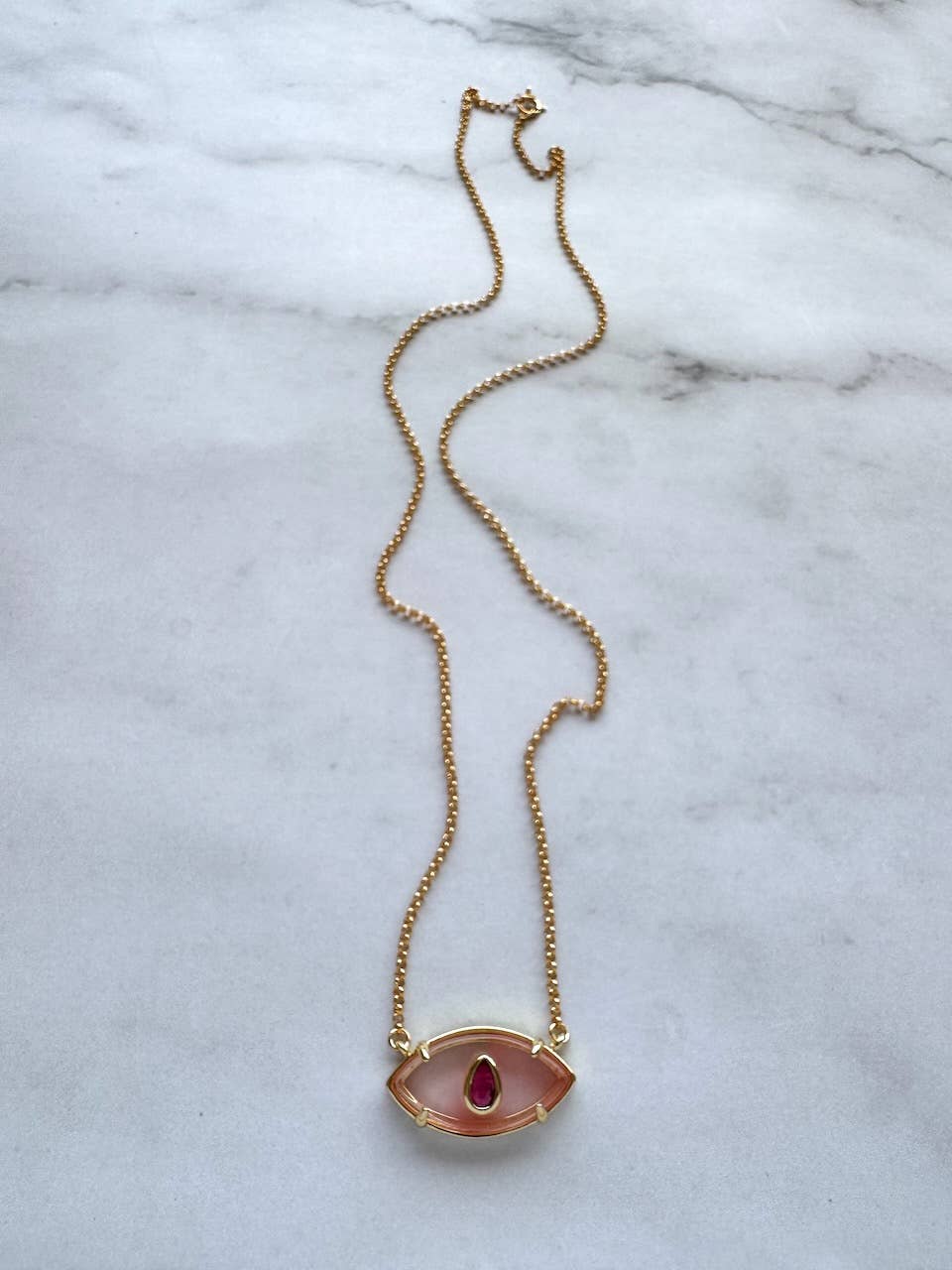 Haven Gemstone Evil Eye Necklace: Rose Quartz