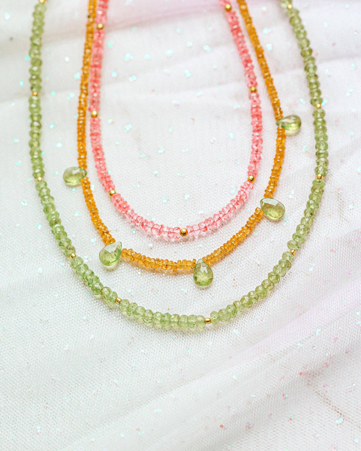 Garnet and Peridot Beaded Gemstone Necklace- Felicity