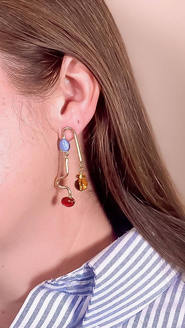 Blue Moonstone, Carnelian, and Topaz Rhythm Earrings