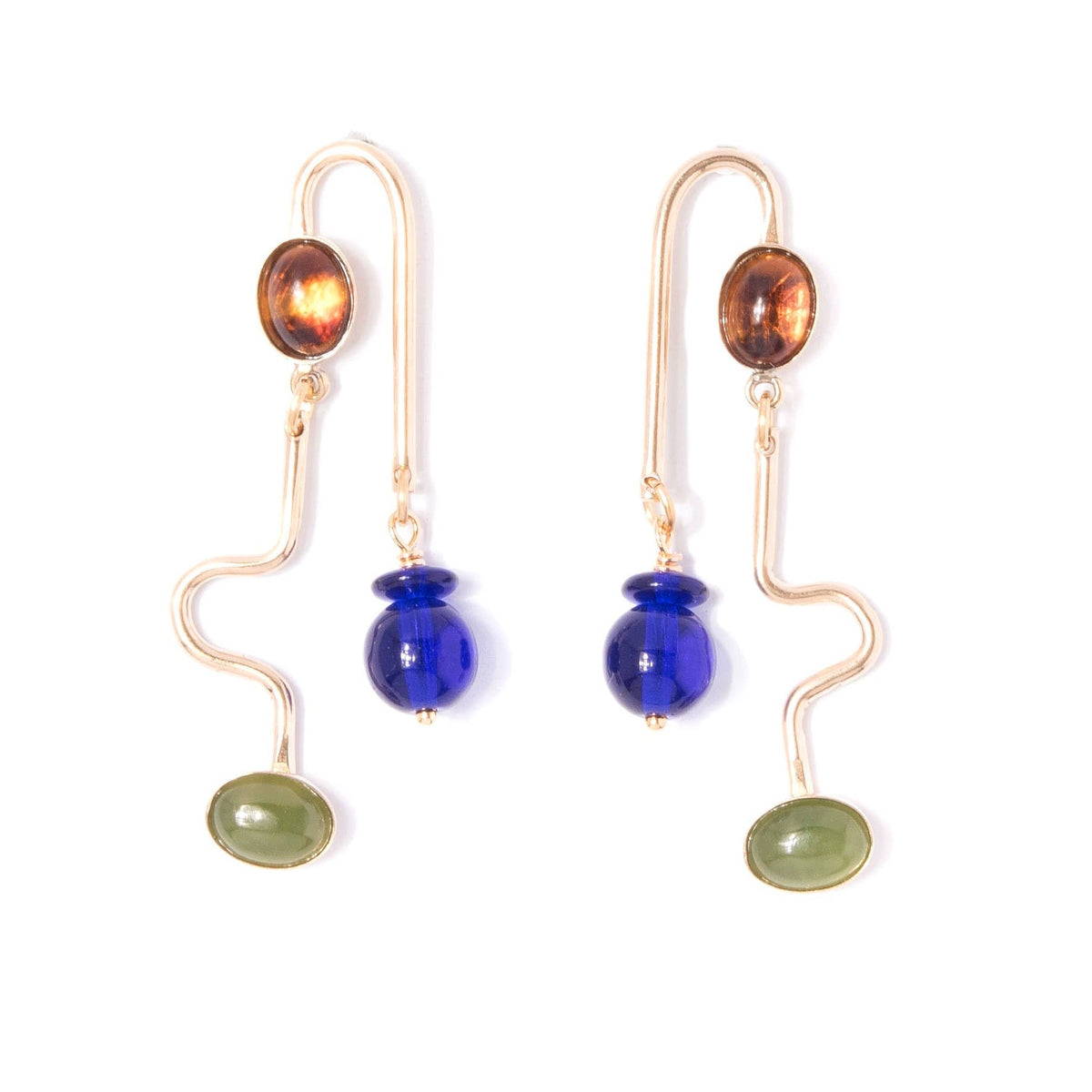 Tortoise, Cobalt, and Jade Rhythm Earrings