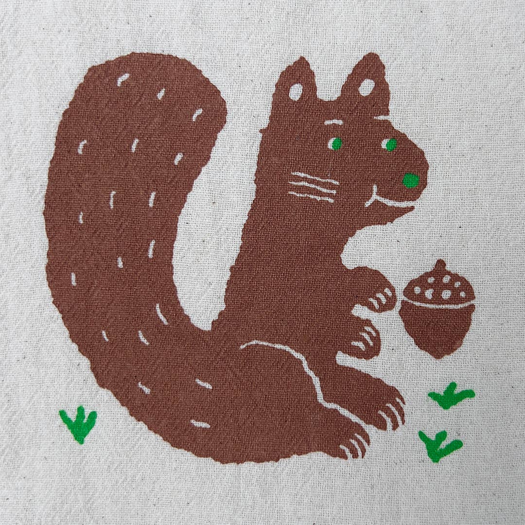 Squirrel and nut tea towel